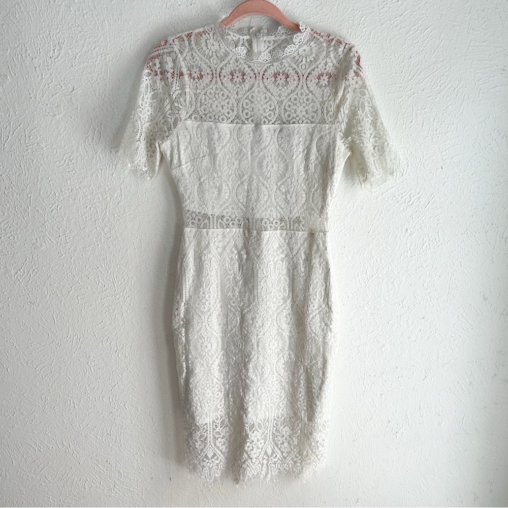 Lulu’s Remarkable White Sheer Lace Short Sleeve Dress Sz Medium Bridal Wedding - Picture 2 of 7